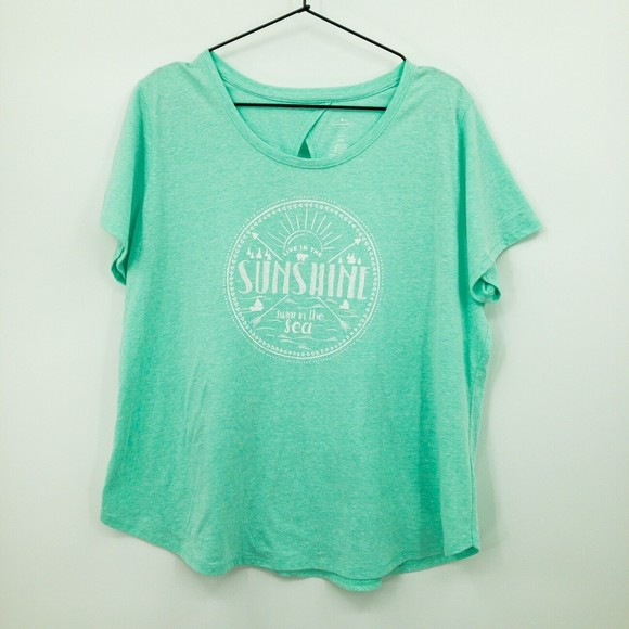 St Johns Bay Teal Graphic Print Short Sleeve Active Top Size PXL - Picture 1 of 11